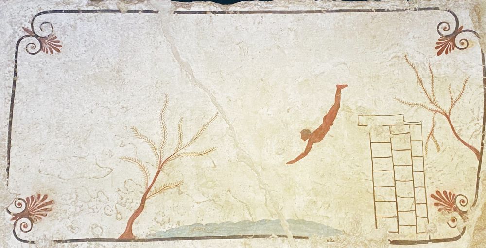 particolare della tomba cosiddetta del tuffatore 